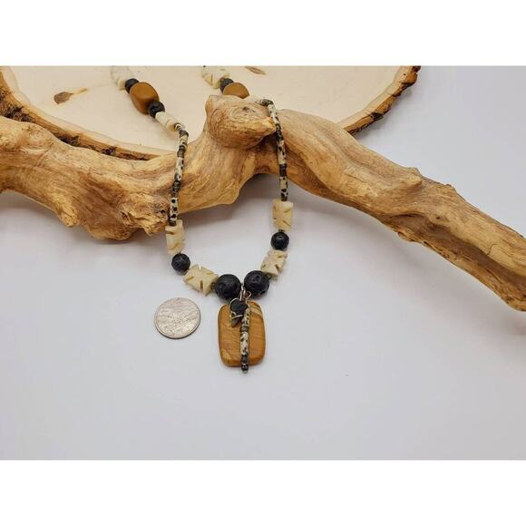 Shark's Tooth Lava Beads Handmade Statement Necklace - Picture 3 of 5